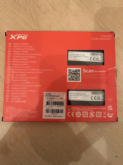 RAM XPG Lancer 16GB (2x8GB) DDR5 5200MHz CL38 – Sigilat, Neutilizat