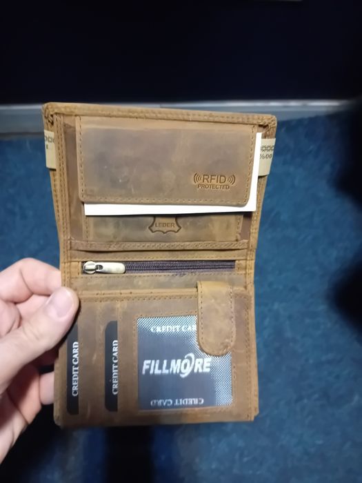 Portofel original FILLMORE, piele întoarsă, RFID protected, Maro