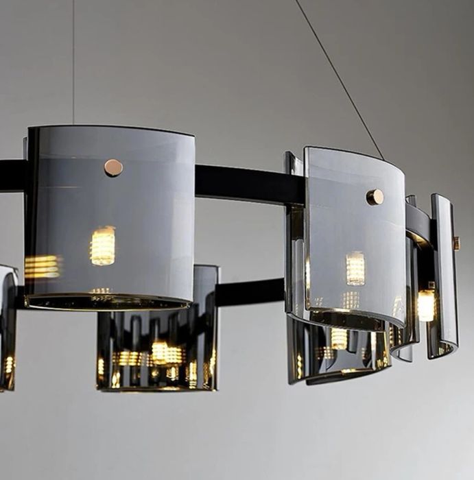 LED луксозно опушено сиво кехлибарено стъкло висящо таванно осветление