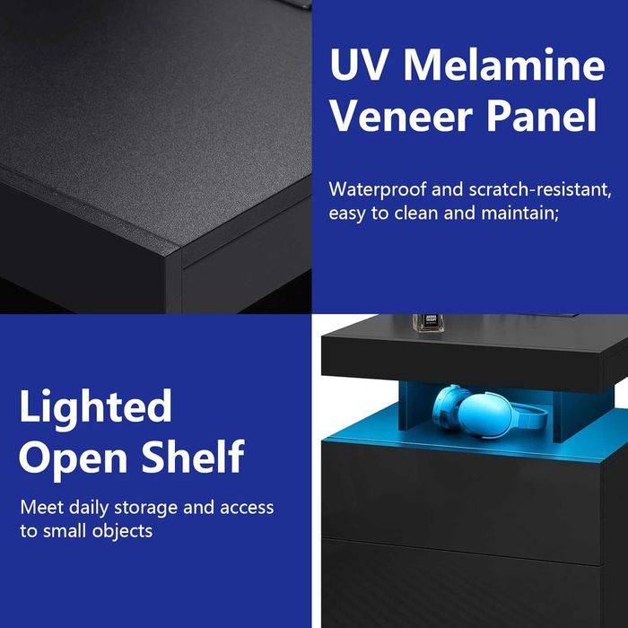 Нощно шкафче лед LED  2 контакта, 2 USB портове, модерно нощно шкафче