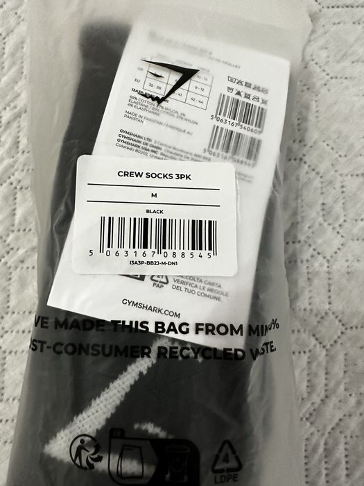 Gymshark crew socks sosete sport 3 buc, M (39-42), negru