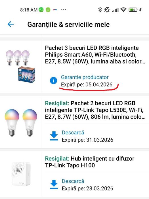 3 x bec LED RGB Philips Smart A60, Wi-Fi/Bluetooth, 8.5W, 2200-6500K