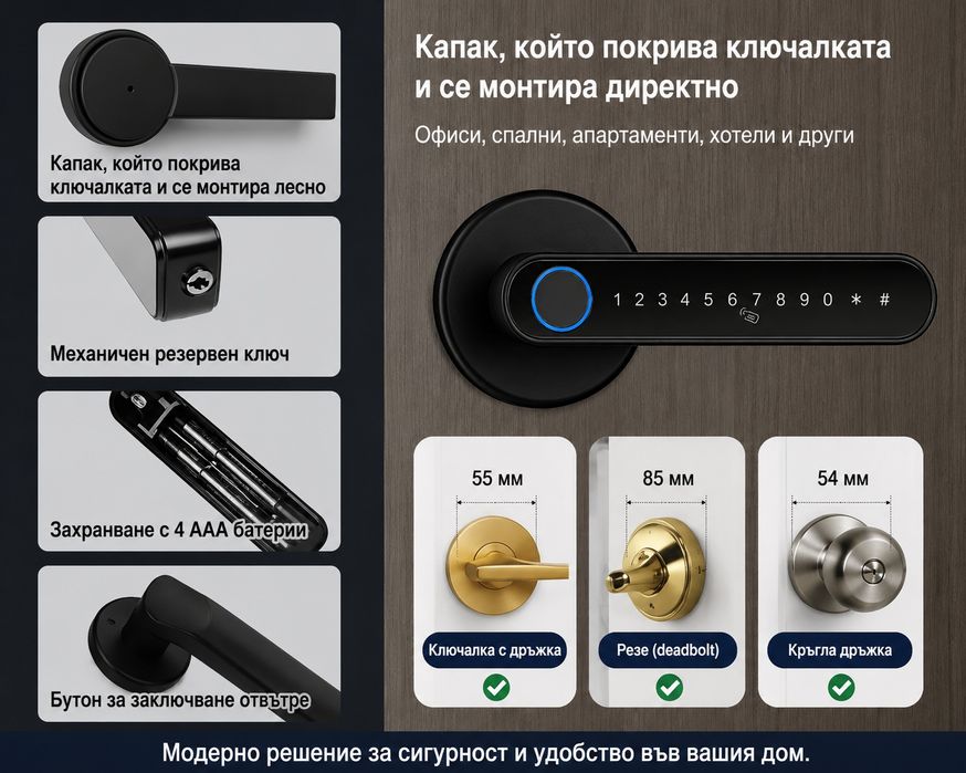 Смарт брава с пръстов отпечатък код и NFC карта