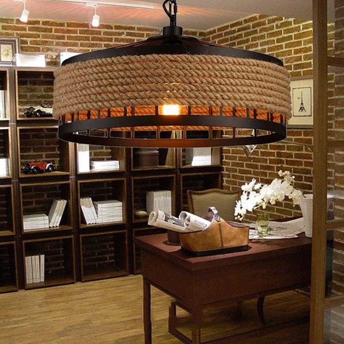 Конопено въже Индустриален стил Ретро Висяща клетка Желязо Полилей