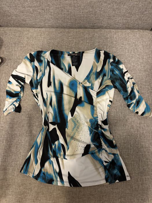 Bluză Style&Co. Petite cu imprimeu abstract albastru și negru, XS