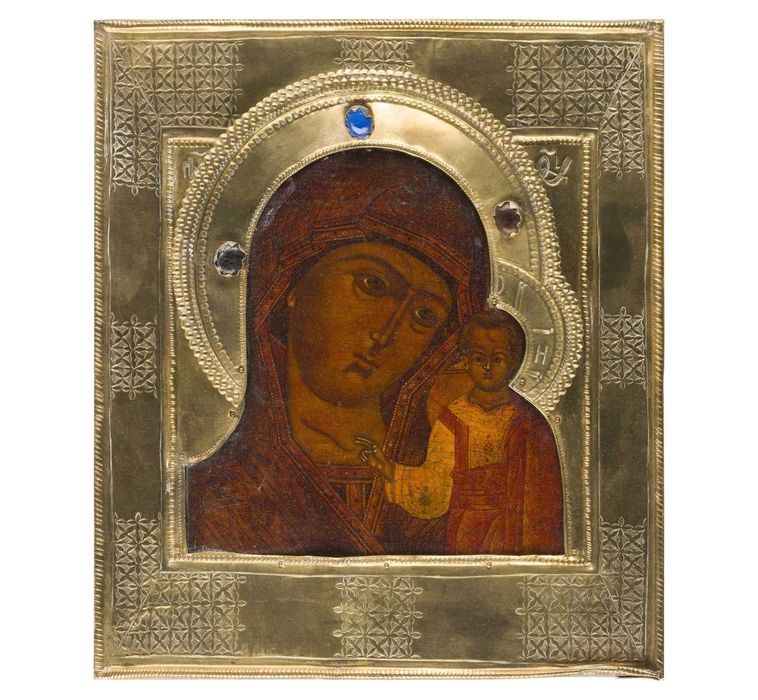 Icoană pe lemn „Maica Domnului cu Pruncul”, școală rusească, sec. XIX