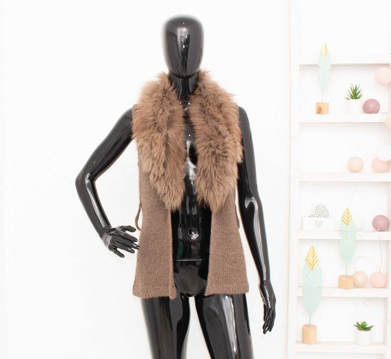 ALPACA SOCIETY дамска елек кафяв от алпака яка от естествен косъм XS/S