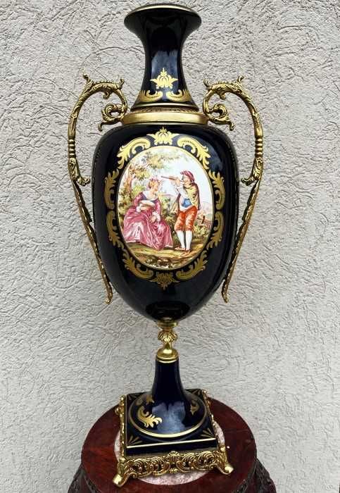 Spectaculoasa amfora franceza-cobalt-bronz-scena galanta-Franta
