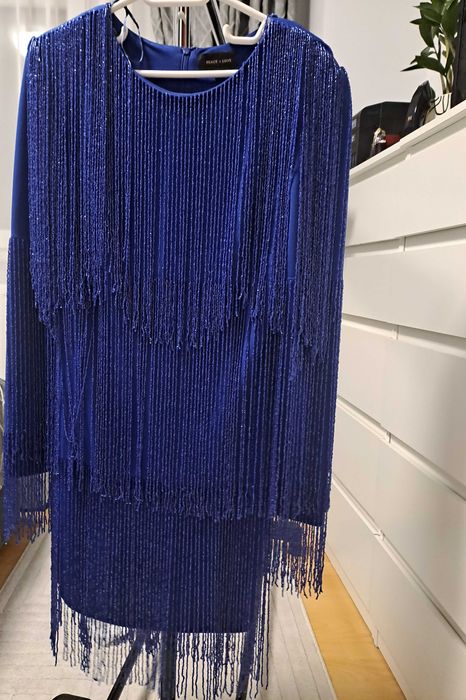 Rochie albastră cu franjuri