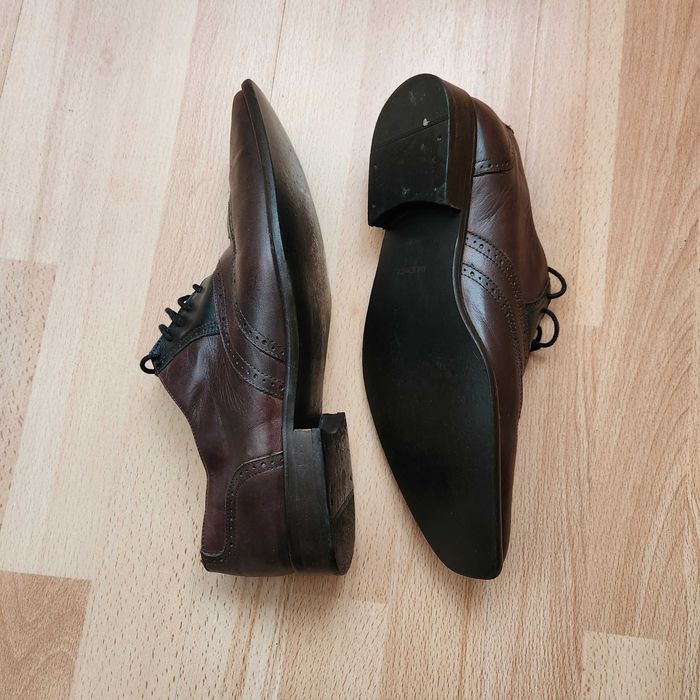 Pantofi barbati 43 - piele naturala - maro inchis cu negru