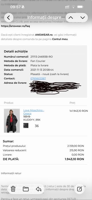 Geaca groasa iarna/munte lucioasa oversize -Logo Moschino la vedere