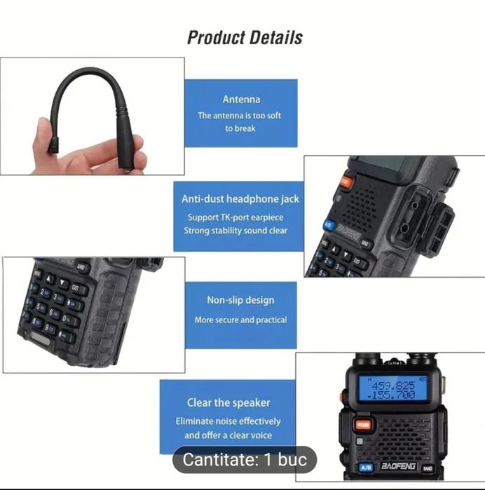 6 Buc .Baofeng 5W UHF/VHF Walkie Talkie