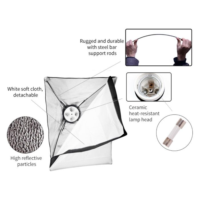 Kit Studio foto-video 3x Softbox,12x bec 45W, macara + geanta