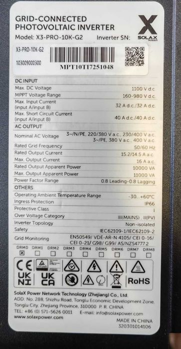 Invertor fotovoltaic trifazat SolaX X3 PRO 10K G2 – Aproape NOU