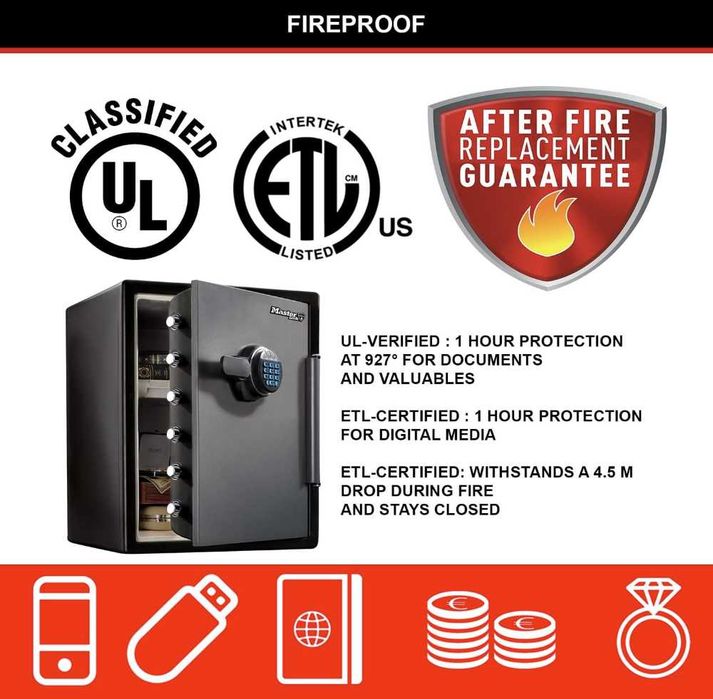 Сейф MasterLock LFW205FYC, Пожарен сертификат, Удароустойчив Защита от наводнение Електронен 6 болта