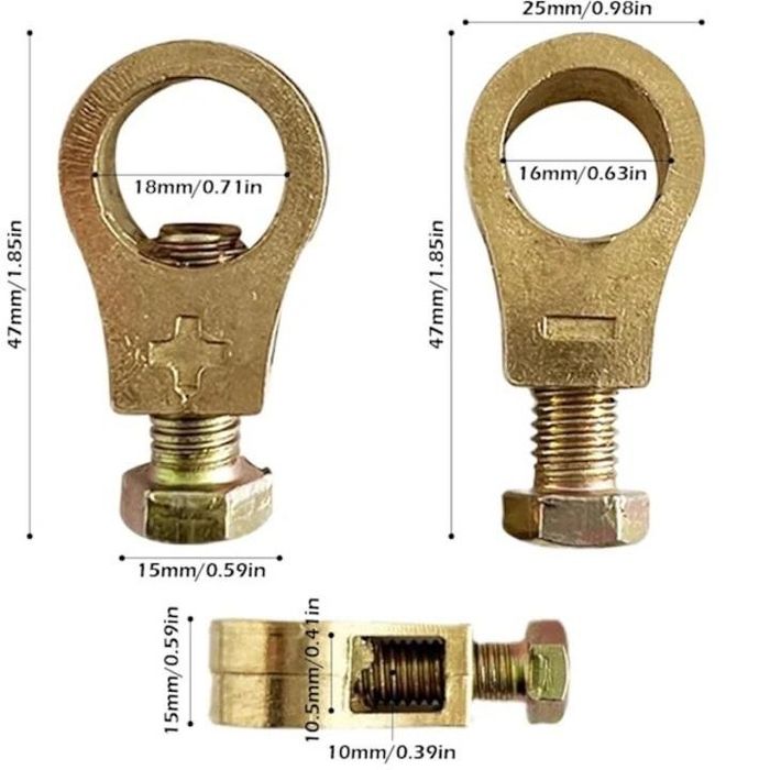 месингови клеми за акумулатор комплект + и  - 2броя, 12/24v макс. ...
