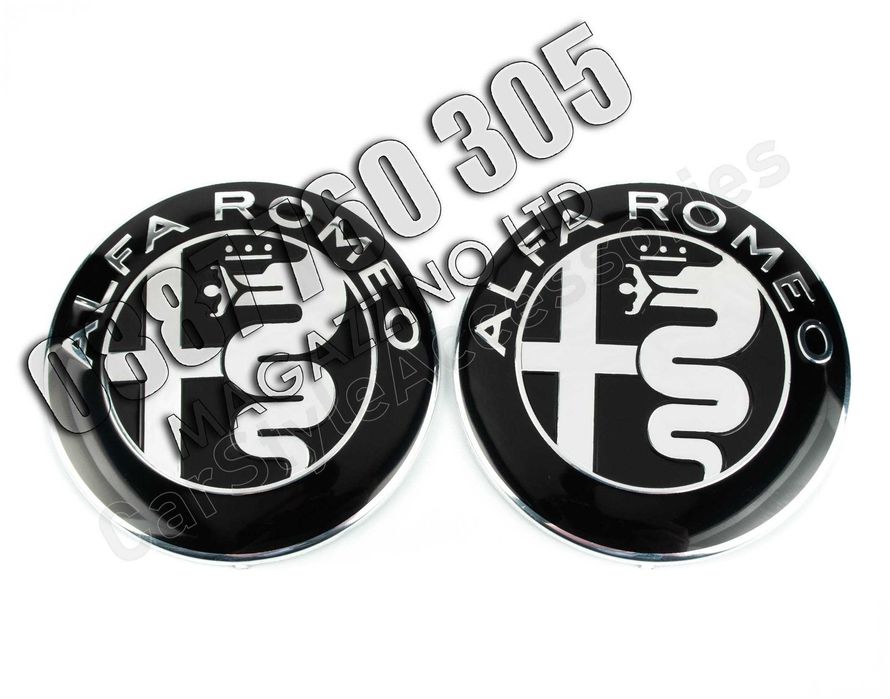 Черни Емблеми Алфа Ромео 2 Броя - Комплект Предна и Задна 147, GT..