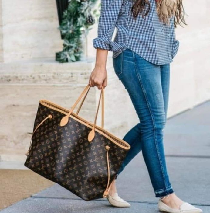 Geanta damă LV Neverfull, portofel simplu atasat, saculet, eticheta