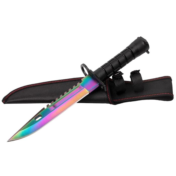 Cutit vanatoare IdeallStore®, Rainbow Rambo, 32.5 cm, teaca inclusa