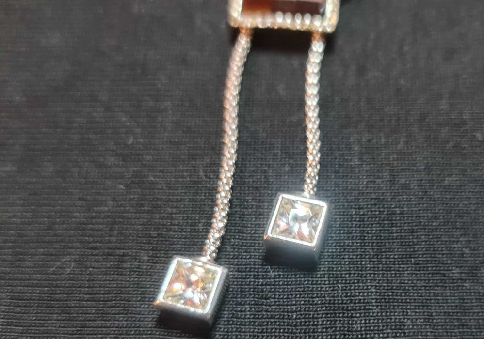 Дамски комплект, сребърно колие и обици, с камъни циркони и оникс 925