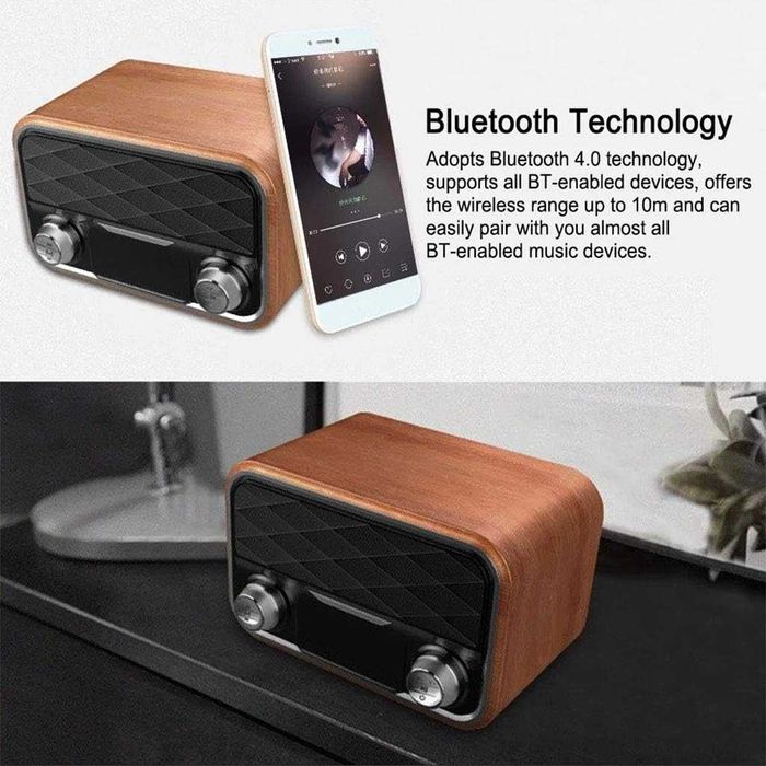 Radio portabil retro Bluetooth FM AUX difuzor wireless baterie 2000mAh