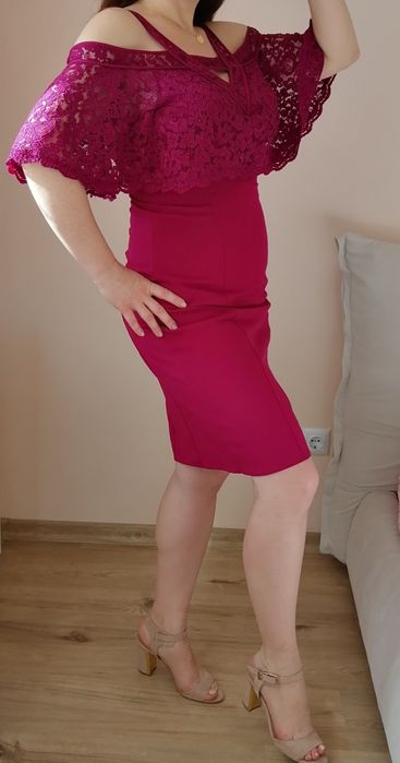 Официална рокля с дантела розоро- лилава