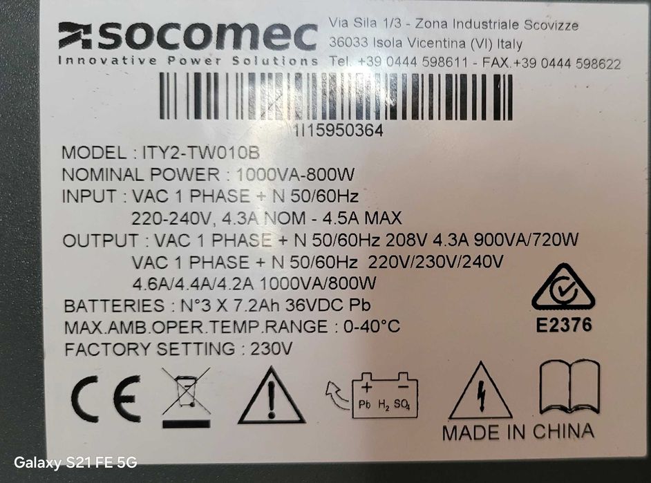 UPS  Socomec ITY2-TW010B  1000VA