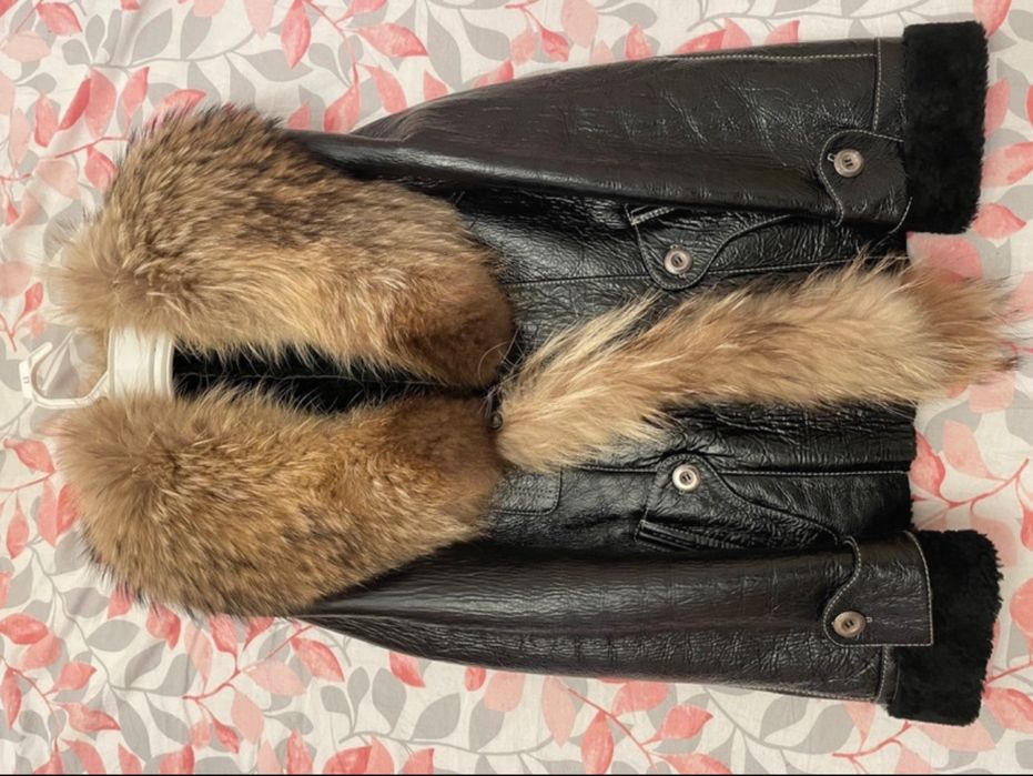 Jacheta din piele naturala ,cu blana naturala de vulpe