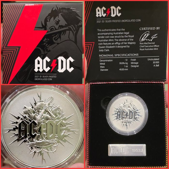 Zodiac Music Legends Bhutan ACDC monede lingou argint 999