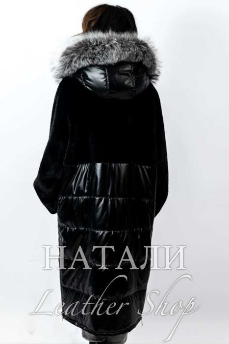 Дамски ексклузивен дълъг кожух тип Парка със сребърна Лисица