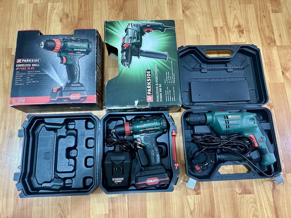 Două mașini de găurit cu si fara percutie PARKSIDE