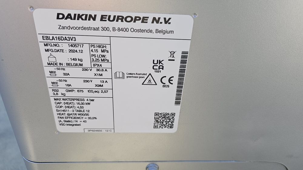 Daikin Altherma EBLA16 16kw R32 термопомпа