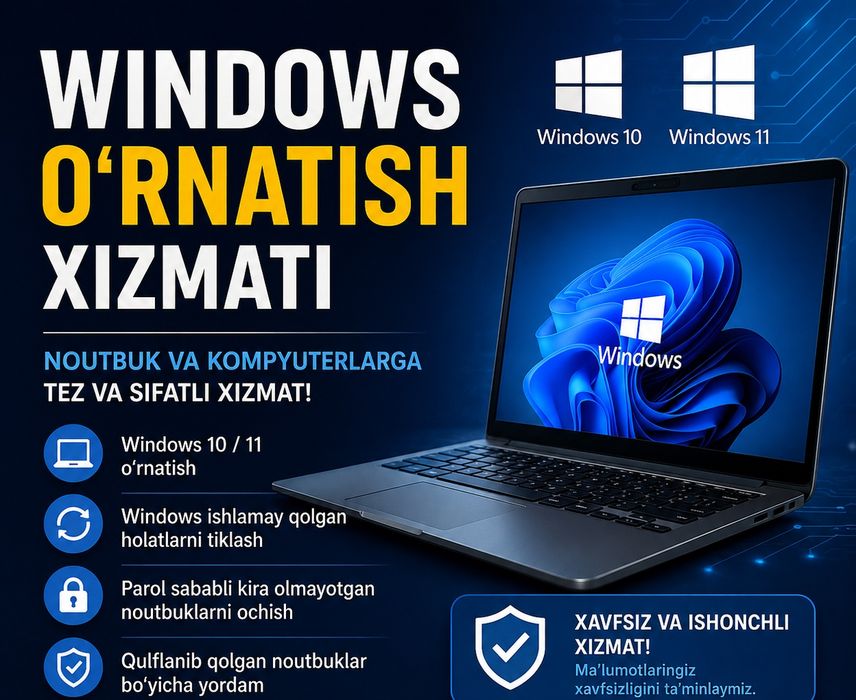 Windows o'rnatish qulfdan ochib berish windows activatsiya qilish xizm