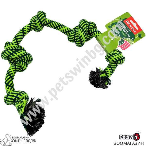 Въжена Играчка за Куче - с 5 възела - аромат Мента- 59см- Pet-Interest