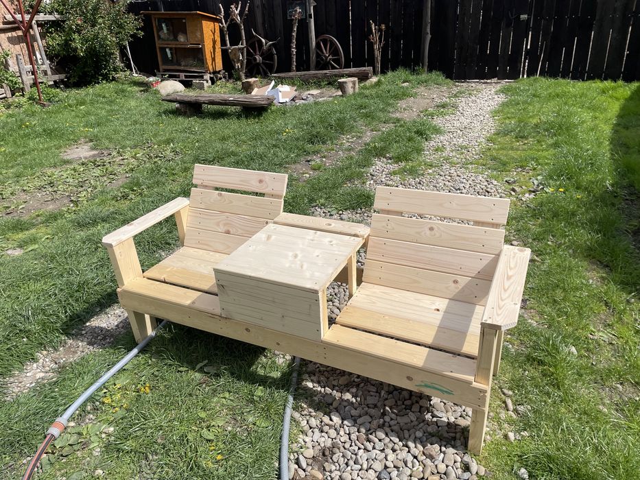 Banca de gradina din lemn cu masa incorporata | Terasa, foisor, curte