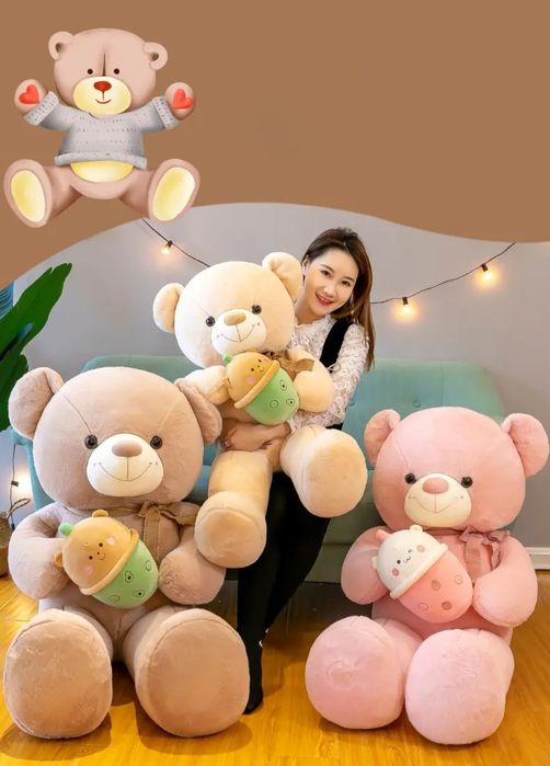 Голямо розово плюшено Мече с Bubble Шейк, 110см Розова Мечка