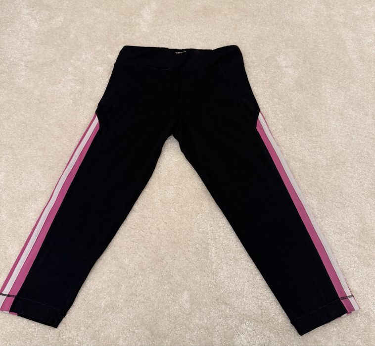 Colanti Adidas 3/4 negri cu dungi roz/alb