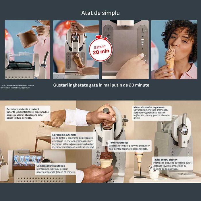 Aparat inghetata si deserturi reci Tefal Freezi, slushy, cocktail, milkshake ca NOU