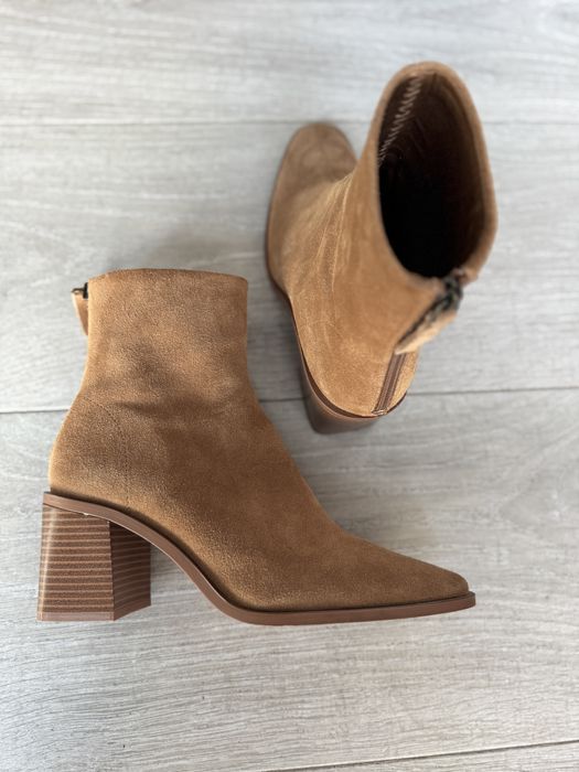 Botine Mango piele intoarsa maro