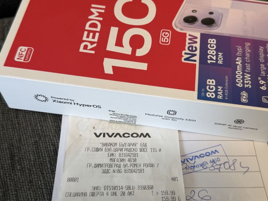 КАТО НОВ 128GB Xiaomi Redmi 15C Гаранция Vivacom 2028 г. Purple