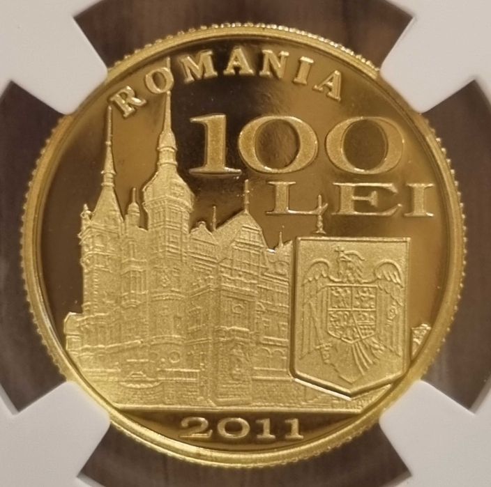 Moneda aur BNR 100 Lei, proclamarea Regatului Rom. gradata NGC PF 69