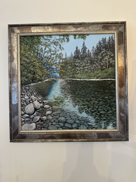 Tablou original pictat manual – acrilic pe pânză, 50×50 cm, înrămat