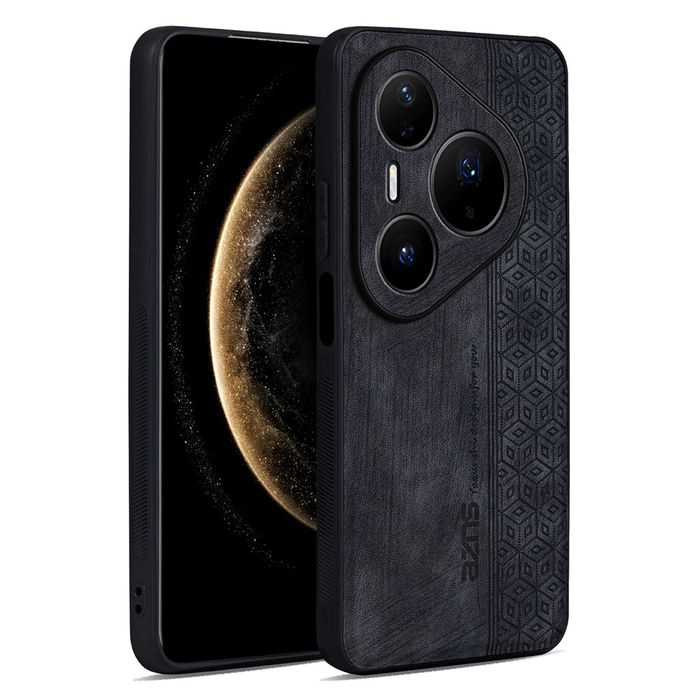 Противоплъзгащ се тънък гръб от еко кожа за Huawei Pura 80 Pro+ - черен