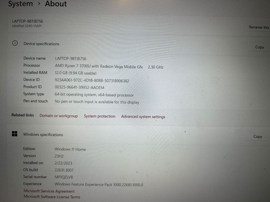 Lenovo IdeaPad S340-15API в отлично състояние.