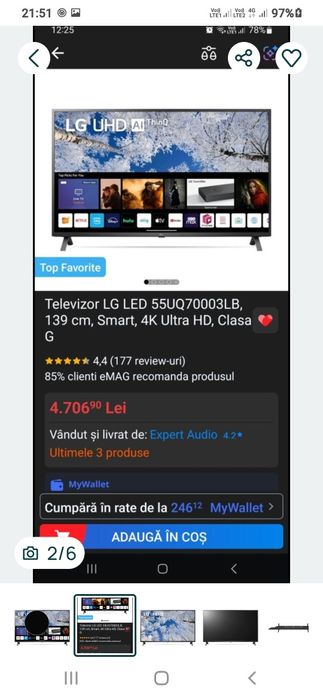 Televizor smart 4k diagonală 139 cm