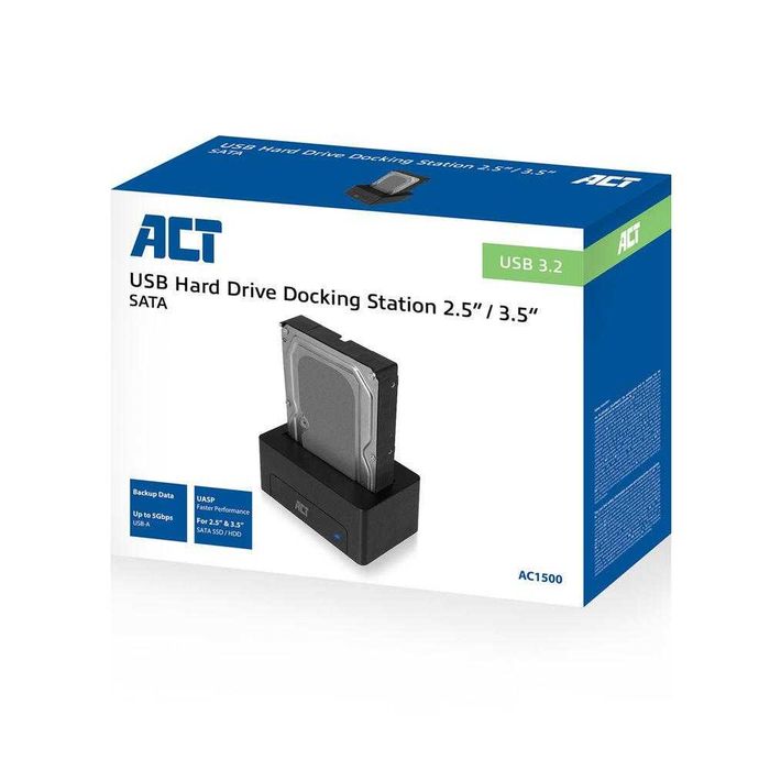 Докинг станция ACT AC1500, USB 3.2 за 3.5"/2.5" SATA HDD/SSD