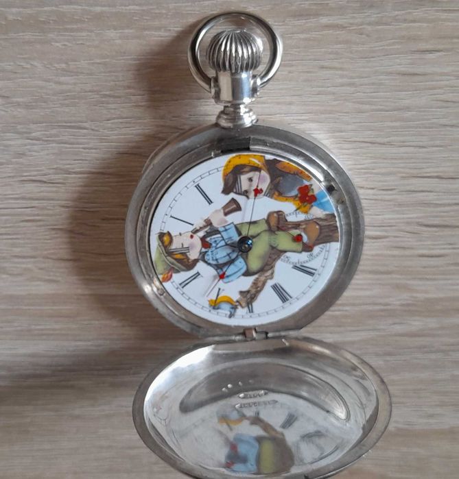 Ceas de buzunar argint New York Standard Watch Co pictat manual Unicat