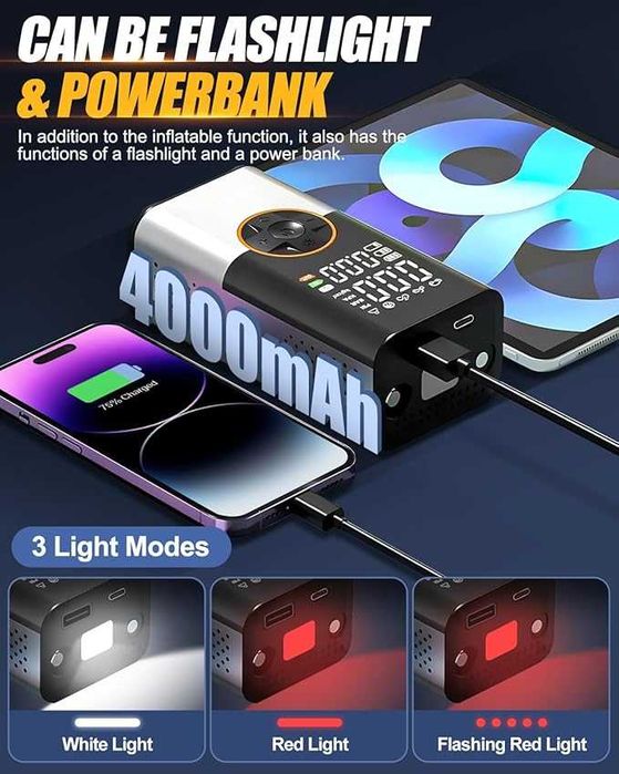 E-SMARTER Безжичен компресор за гуми  с 5 режима, двоен дисплей