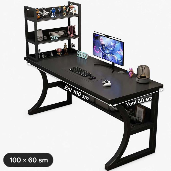 Qora polkali gaming kompyuter stoli 100/120/140x60 sm, zamonaviy pro
