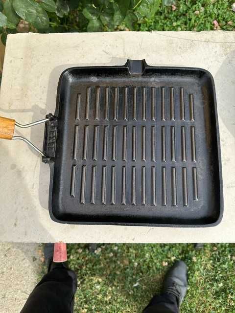Set oala fonta 8L cu capac, gratar fonta 28cmx28cm, tigaie fonta 25cm